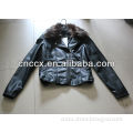 14PJ1131 Women pu jacket with fur jacket leather